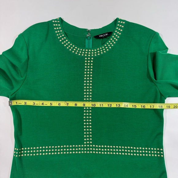 Misook Gold Stud Trimmed Sheath Dress Green Long Sleeve - Picture 4 of 5